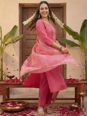 Women Ethnic Motifs Embroidered Regular Kurta with Trousers & With Dupatta 6
