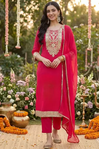 Women Ethnic Motifs Printed Regular Kurta with Trousers & With Dupatta