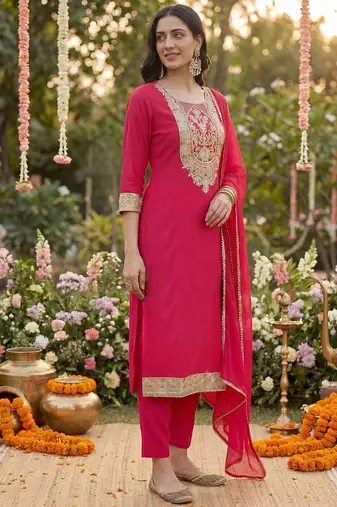 Women Ethnic Motifs Printed Regular Kurta with Trousers & With Dupatta