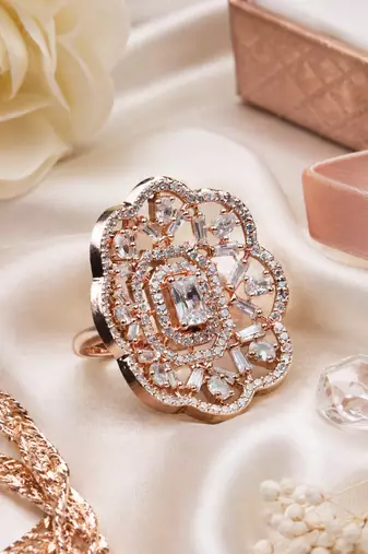 Rose Gold Finish CZ Stone Adjustable Ring