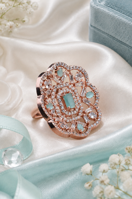 Rose gold finish mint cz stone adjustable ring 1