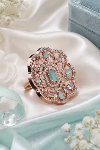 Rose gold finish mint cz stone adjustable ring