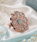 Rose gold finish mint cz stone adjustable ring