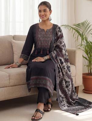 Women Ethnic Motifs Embroidered Regular Thread Work Kurta with Trousers & With Dupatta 1