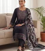 Women Ethnic Motifs Embroidered Regular Thread Work Kurta with Trousers & With Dupatta