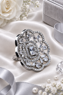 Rhodium finish cz stone adjustable ring 1