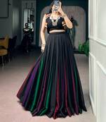 Women's Georgette Black free size Navratri Lehenga with Stitched Blouse and Koti Set