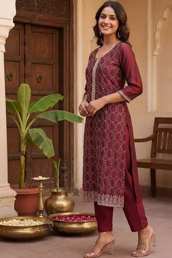 Women Ethnic Motifs Embroidered Regular Kurta with Trousers & With Dupatta