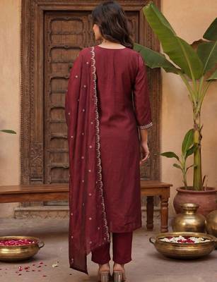 Women Ethnic Motifs Embroidered Regular Kurta with Trousers & With Dupatta 5