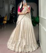 Women's Poly Kanjivaram Zari Weaving Half Saree Lehenga Set