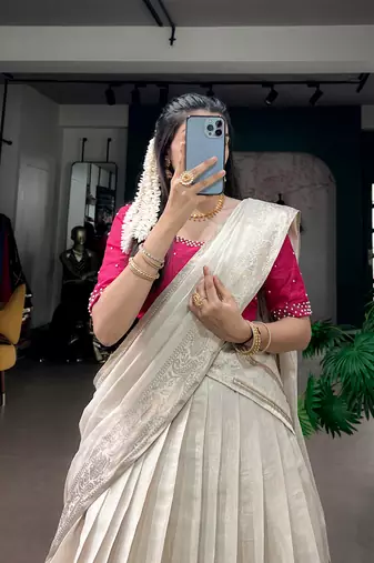 Women's Poly Kanjivaram Zari Weaving Half Saree Lehenga Set