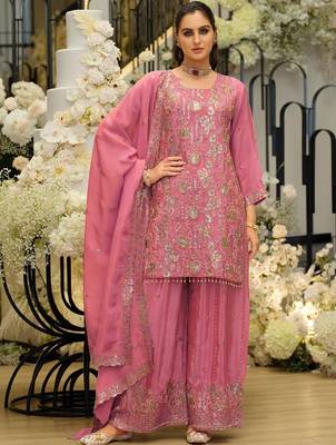 Women Ethnic Motifs Embroidered Regular Sequinned Kurta with Sharara & With Dupatta 1