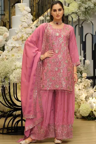 Women Ethnic Motifs Embroidered Regular Sequinned Kurta with Sharara & With Dupatta