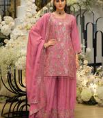 Women Ethnic Motifs Embroidered Regular Sequinned Kurta with Sharara & With Dupatta