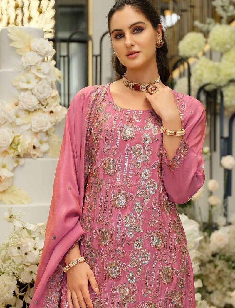 Women Ethnic Motifs Embroidered Regular Sequinned Kurta with Sharara & With Dupatta