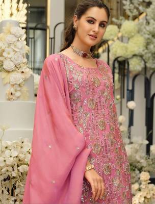 Women Ethnic Motifs Embroidered Regular Sequinned Kurta with Sharara & With Dupatta 4