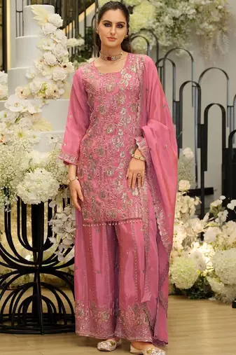 Women Ethnic Motifs Embroidered Regular Sequinned Kurta with Sharara & With Dupatta