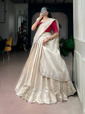 Women's Poly Kanjivaram Zari Weaving Half Saree Lehenga Set 4