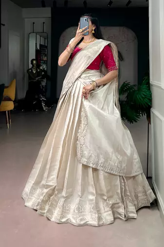 Women's Poly Kanjivaram Zari Weaving Half Saree Lehenga Set
