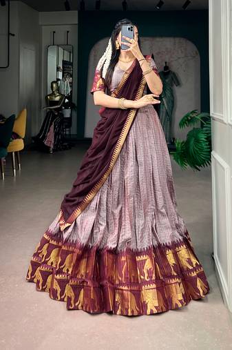 Women's Poly Cotton Zari Woven Lehenga Choli with Georgette Dupatta