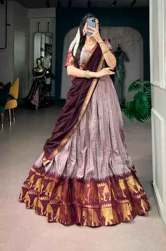 Women's Poly Cotton Zari Woven Lehenga Choli with Georgette Dupatta