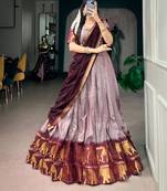 Women's Poly Cotton Zari Woven Lehenga Choli with Georgette Dupatta