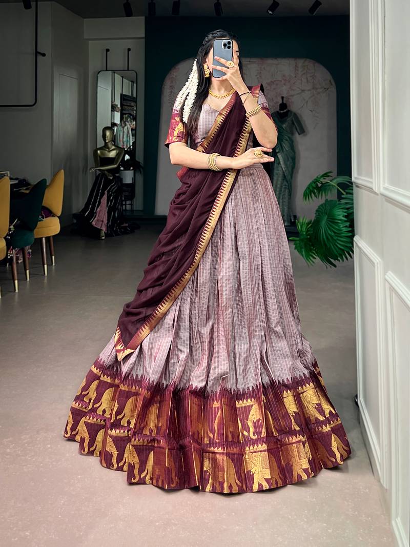 Women's Poly Cotton Zari Woven Lehenga Choli with Georgette Dupatta