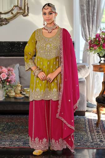 Women Ethnic Motifs Embroidered Panelled Thread Work Kurta with Palazzos & With Dupatta