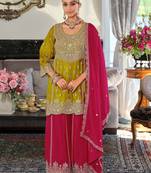 Women Ethnic Motifs Embroidered Panelled Thread Work Kurta with Palazzos & With Dupatta