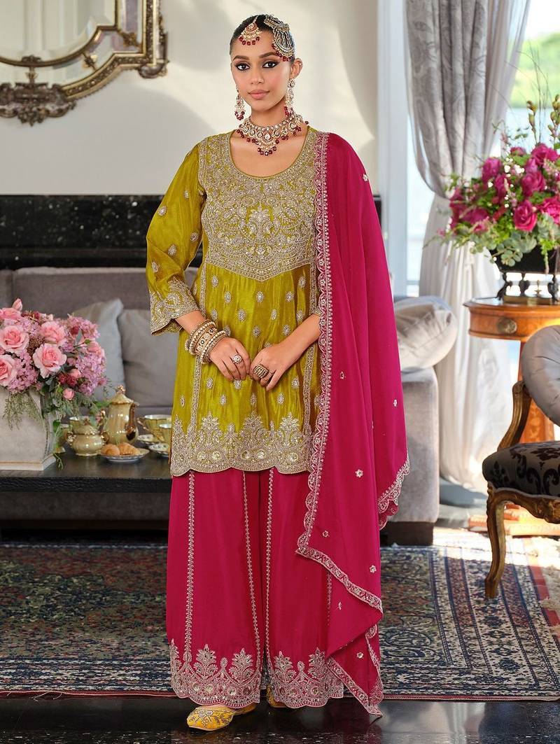 Women Ethnic Motifs Embroidered Panelled Thread Work Kurta with Palazzos & With Dupatta