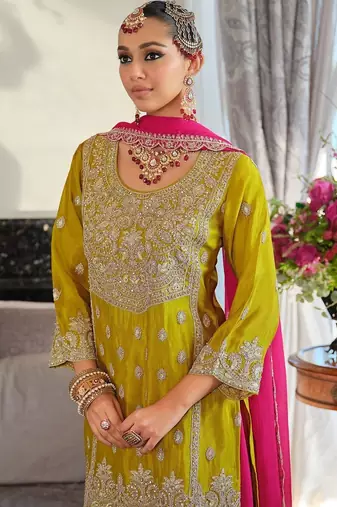 Women Ethnic Motifs Embroidered Panelled Thread Work Kurta with Palazzos & With Dupatta