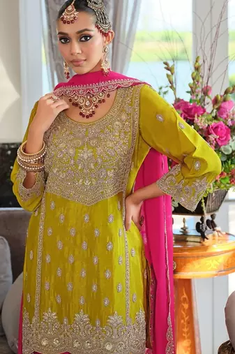 Women Ethnic Motifs Embroidered Panelled Thread Work Kurta with Palazzos & With Dupatta