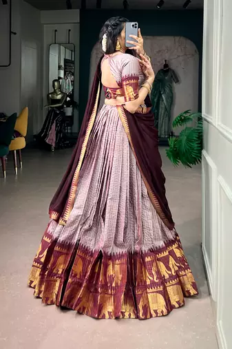 Women's Poly Cotton Zari Woven Lehenga Choli with Georgette Dupatta