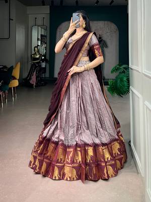 Women's Poly Cotton Zari Woven Lehenga Choli with Georgette Dupatta 4