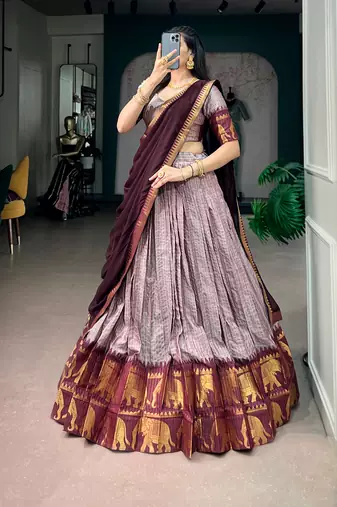 Women's Poly Cotton Zari Woven Lehenga Choli with Georgette Dupatta