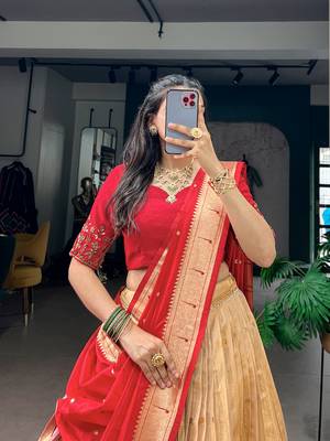 Women's Kanchipuram Silk Zari Woven Lehenga Choli with Paithani Jacquard Dupatta. 2
