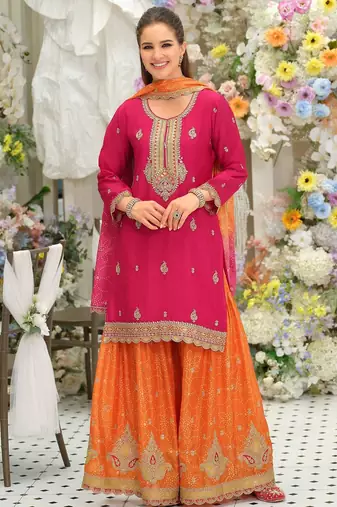 Women Ethnic Motifs Embroidered Regular Thread Work Kurta with Sharara & With Dupatta