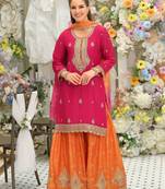 Women Ethnic Motifs Embroidered Regular Thread Work Kurta with Sharara & With Dupatta