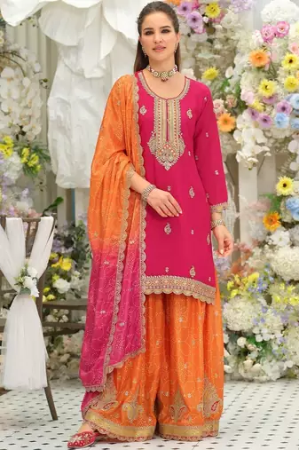 Women Ethnic Motifs Embroidered Regular Thread Work Kurta with Sharara & With Dupatta