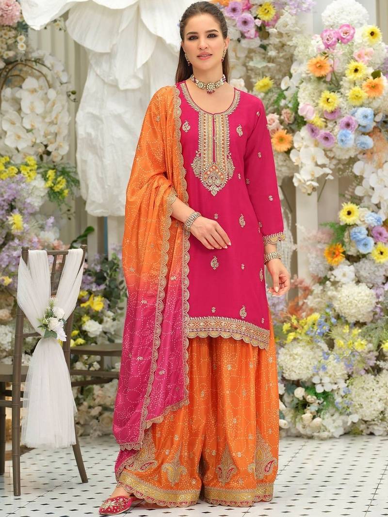 Women Ethnic Motifs Embroidered Regular Thread Work Kurta with Sharara & With Dupatta
