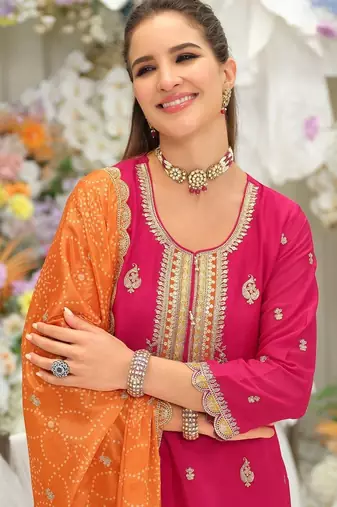 Women Ethnic Motifs Embroidered Regular Thread Work Kurta with Sharara & With Dupatta