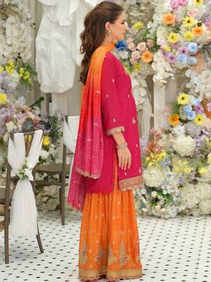 Women Ethnic Motifs Embroidered Regular Thread Work Kurta with Sharara & With Dupatta 4