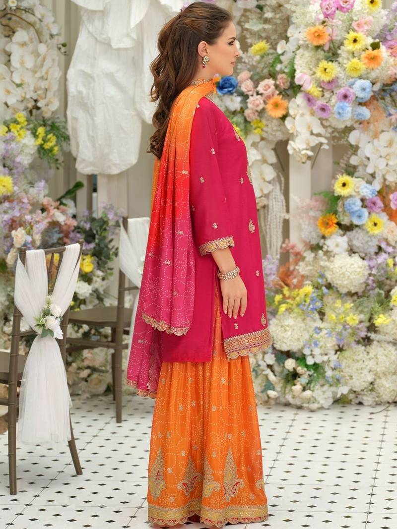 Women Ethnic Motifs Embroidered Regular Thread Work Kurta with Sharara & With Dupatta