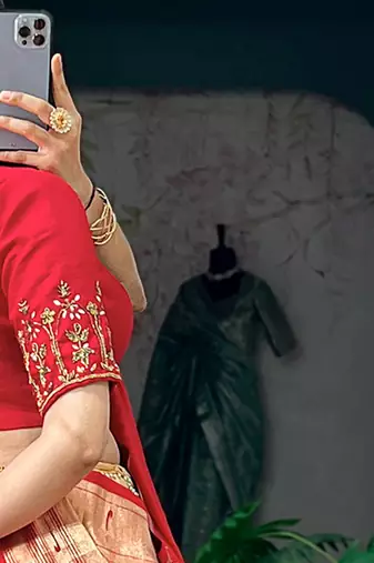 Women's Kanchipuram Silk Zari Woven Lehenga Choli with Paithani Jacquard Dupatta.