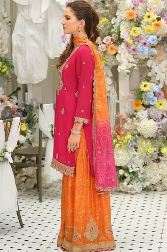 Women Ethnic Motifs Embroidered Regular Thread Work Kurta with Sharara & With Dupatta