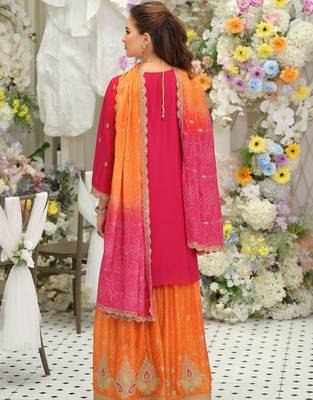 Women Ethnic Motifs Embroidered Regular Thread Work Kurta with Sharara & With Dupatta 7