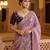 lavender color embroidery sequence work heavy border with buttis satin saree