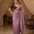 lavender color embroidery sequence work heavy border with buttis satin saree