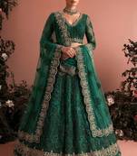 Dark Green Butterfly Net Heavy Embroidery With Stone Work