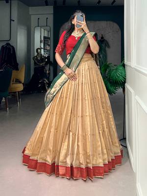 Women's Kanchipuram silk blend Zari Woven Lehenga Choli with Paithani Jacquard Dupatta 1